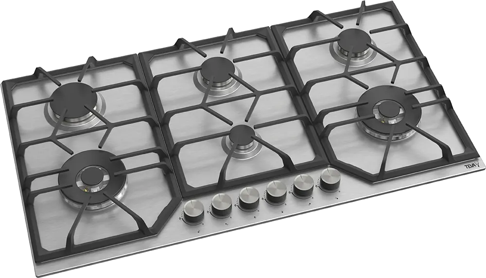 بوتاجاز مسطح بلت ان تيفا، 90 سم، 6 شعلة غاز، حوامل زهر، ستانلس ستيل، فضي، RT191