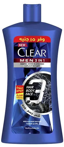 شامبو وغسول 3 في 1 للشعر والجسم والوجه من كلير، بخلاصة الفحم المنشط 900 مل