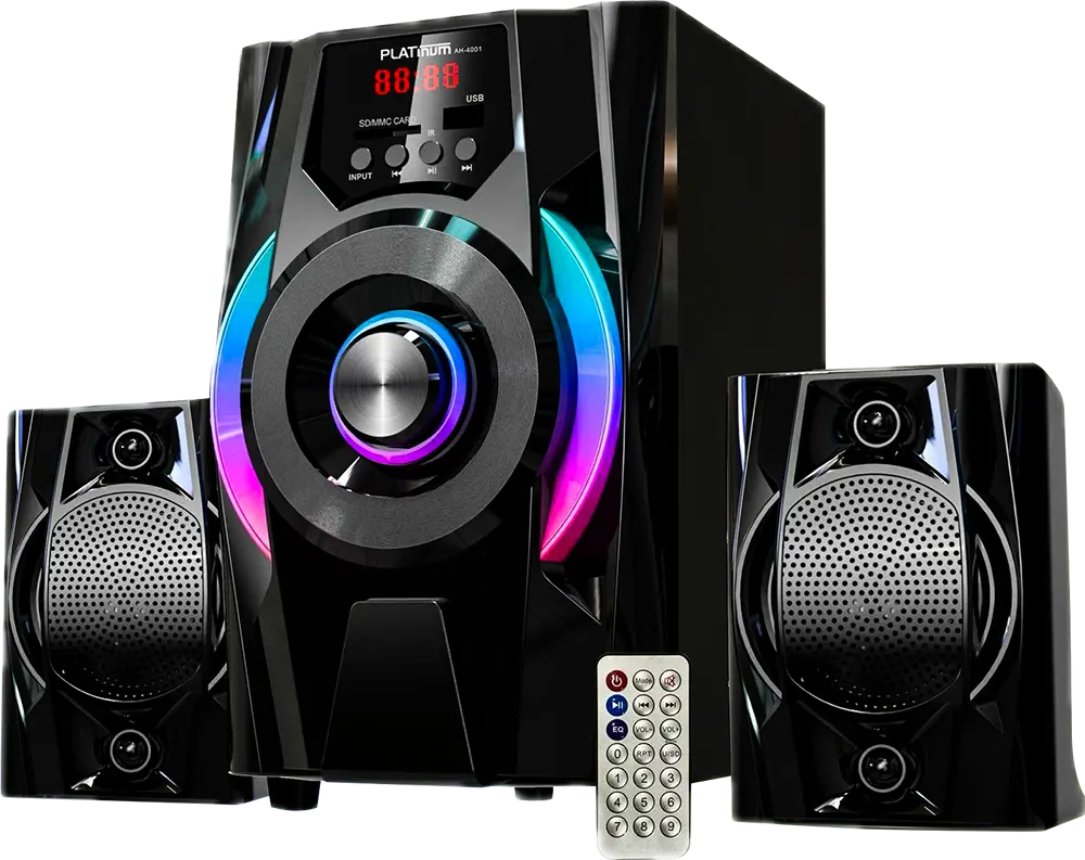 سماعات صب ووفر بلاتينيوم، بلوتوث، منفذ يو اس بي، إضاءة ليد، اسود، AH-4001