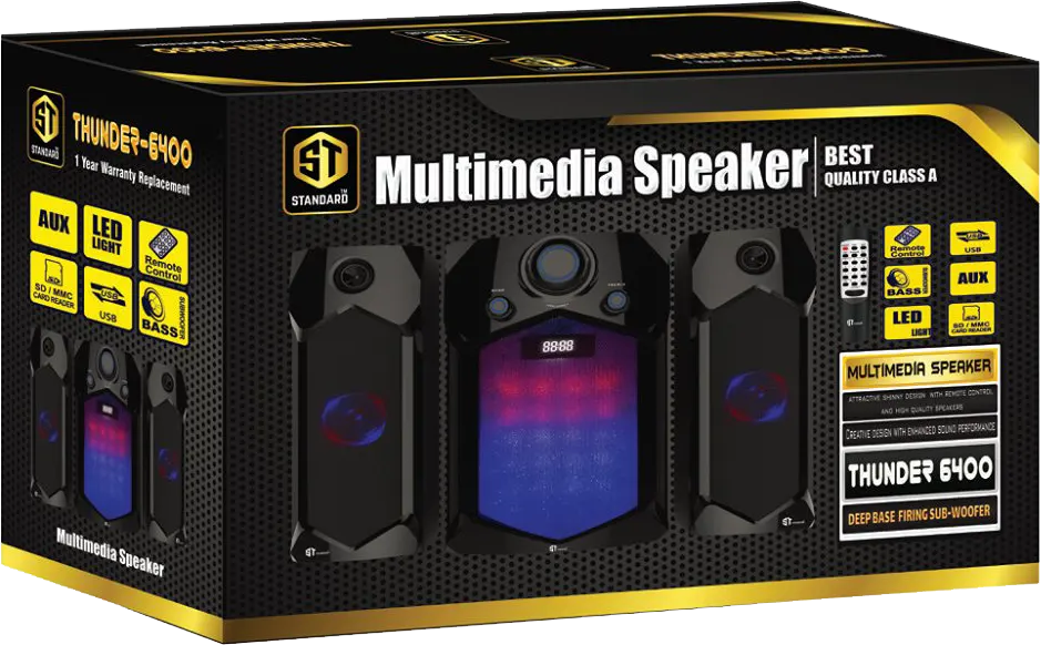 سماعات صب ووفر ستاندرد ثاندر 6400 ، بلوتوث، منفذ يو اس بي، إضاءة ليد، اسود