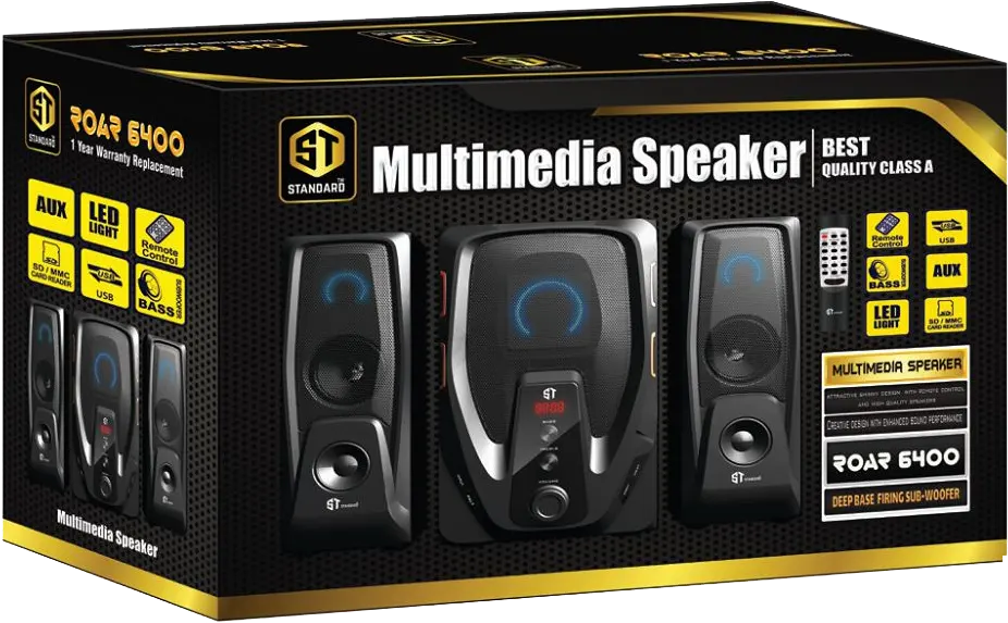 سماعات صب ووفر ستاندرد رور 6400، بلوتوث، منفذ يو اس بي، إضاءة ليد، اسود