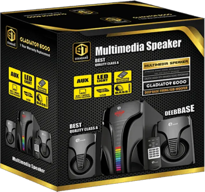 سماعات صب ووفر ستاندرد غلاديتور 6000، بلوتوث، منفذ يو اس بي، اضاءة ليد، اسود