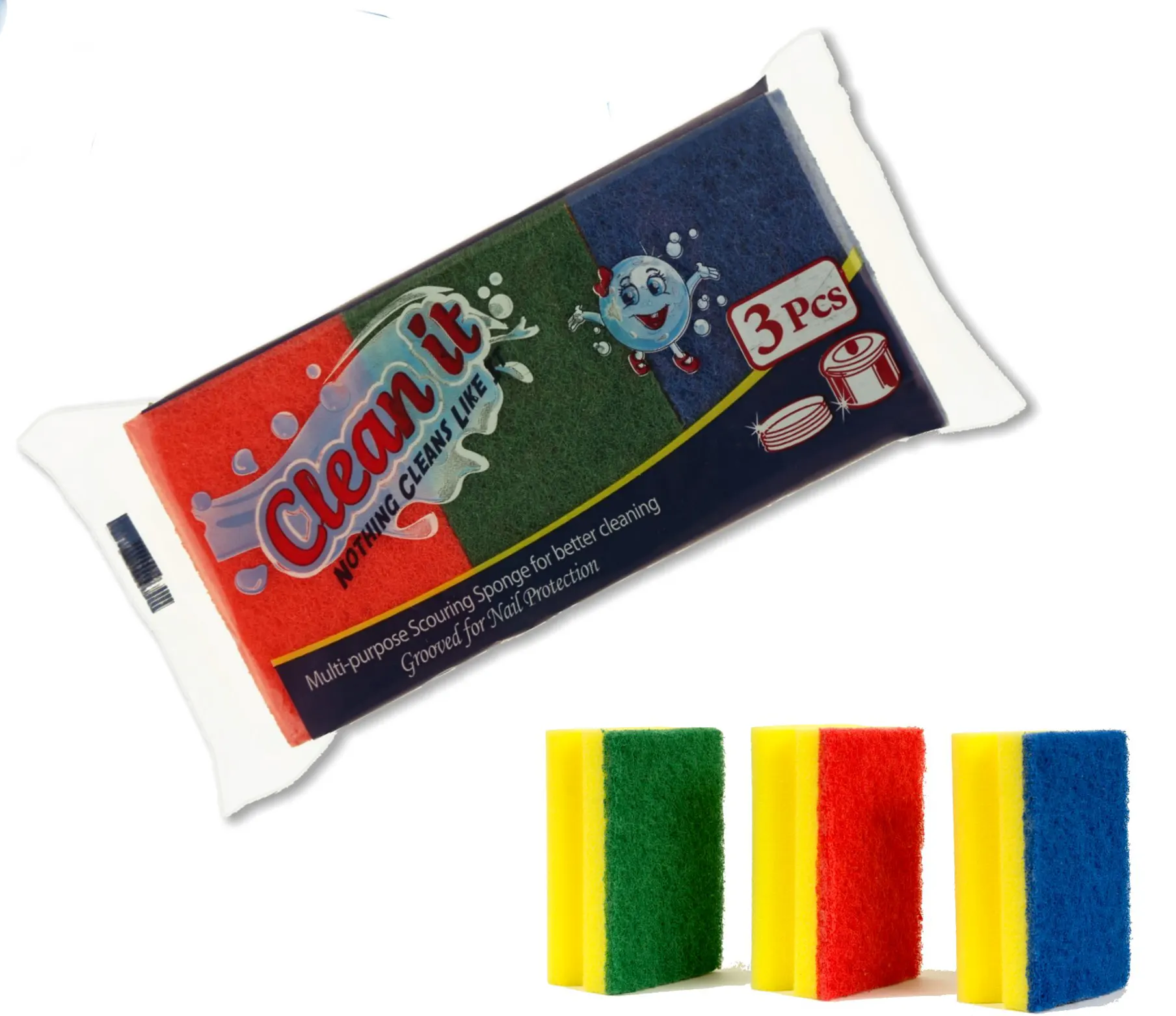 أسفنجة تنظيف كلينت حماية من وريتكس ،3 قطع ،ألوان