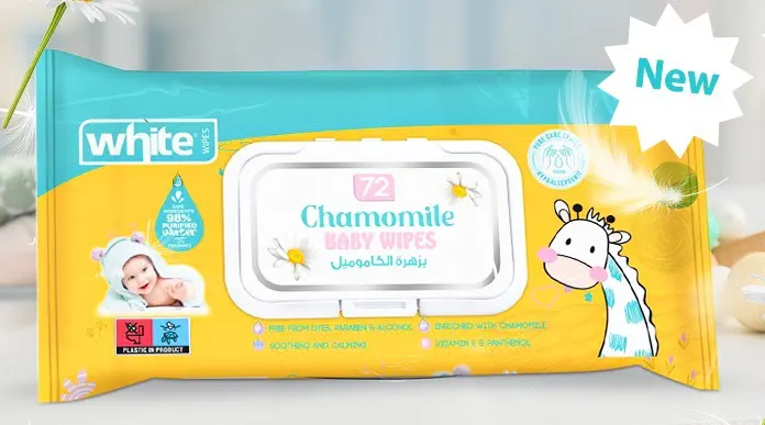 مناديل مبللة بزهرة الكاموميل من وايت للأطفال والبشرة الحساسة ، 72 منديل