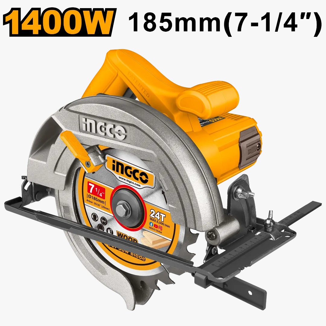 Ingco Manual Circular Saw, 1400W, 7.25 Inch, 185 x 20mm, CS18538