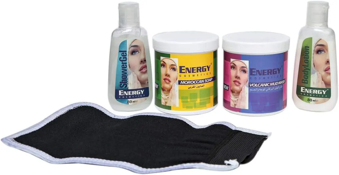 مجموعة الحمام المغربي  5 في 1 انيرجي كوزماتكس، مجموعة العناية بالجسم المغربية.