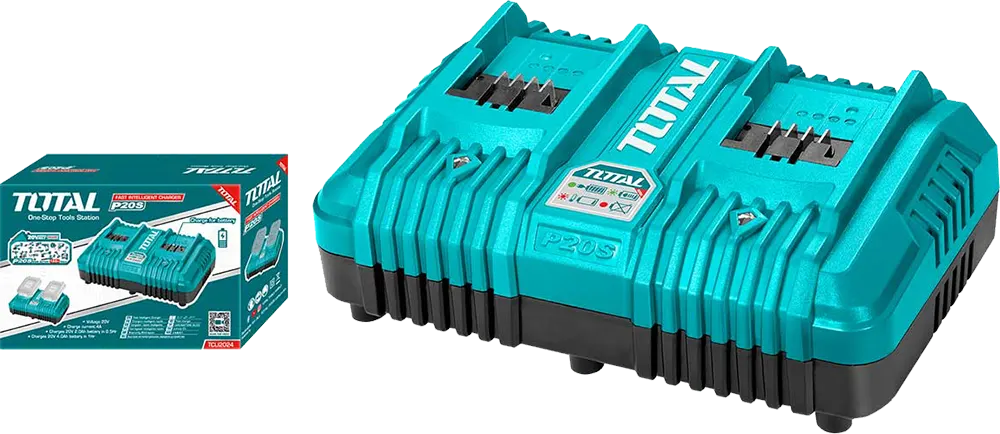 شاحن بطارية سريع ثنائي توتال تولز، 20 فولت، أزرق، TCLI2024
