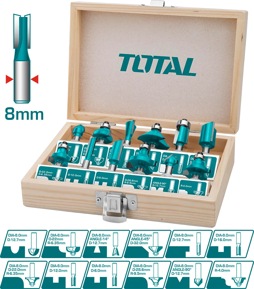 طقم بنط راوتر توتال تولز 8 مل، 12 قطعة، TACSR1121
