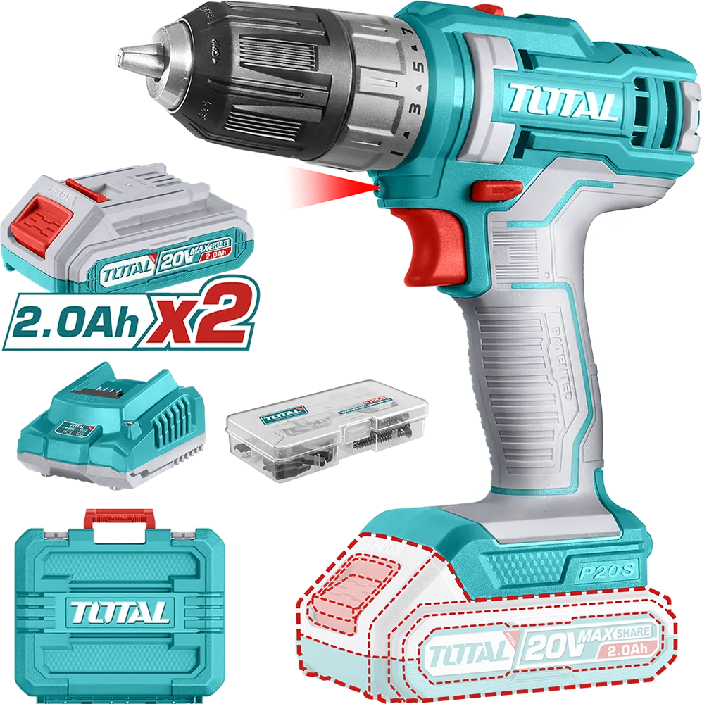 شنيور تخريم توتال تولز قابل للشحن، 20 فولت، 2 بطارية، 2 أمبير، أزرق، TDLI200528