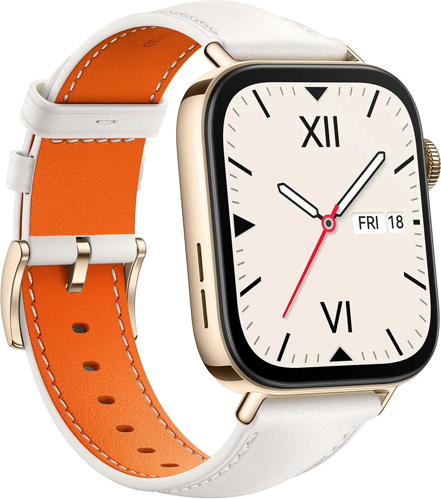 ساعة سمارت هواوي فيت 3 إصدار NFC، شاشة أموليد 1.82 بوصة، حزام جلد أبيض، مقاومة للماء، أبيض