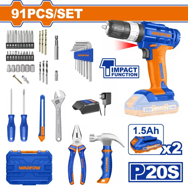 طقم شنيور متعدد وادفو، 20 فولت، 91 قطعة WDT1B90