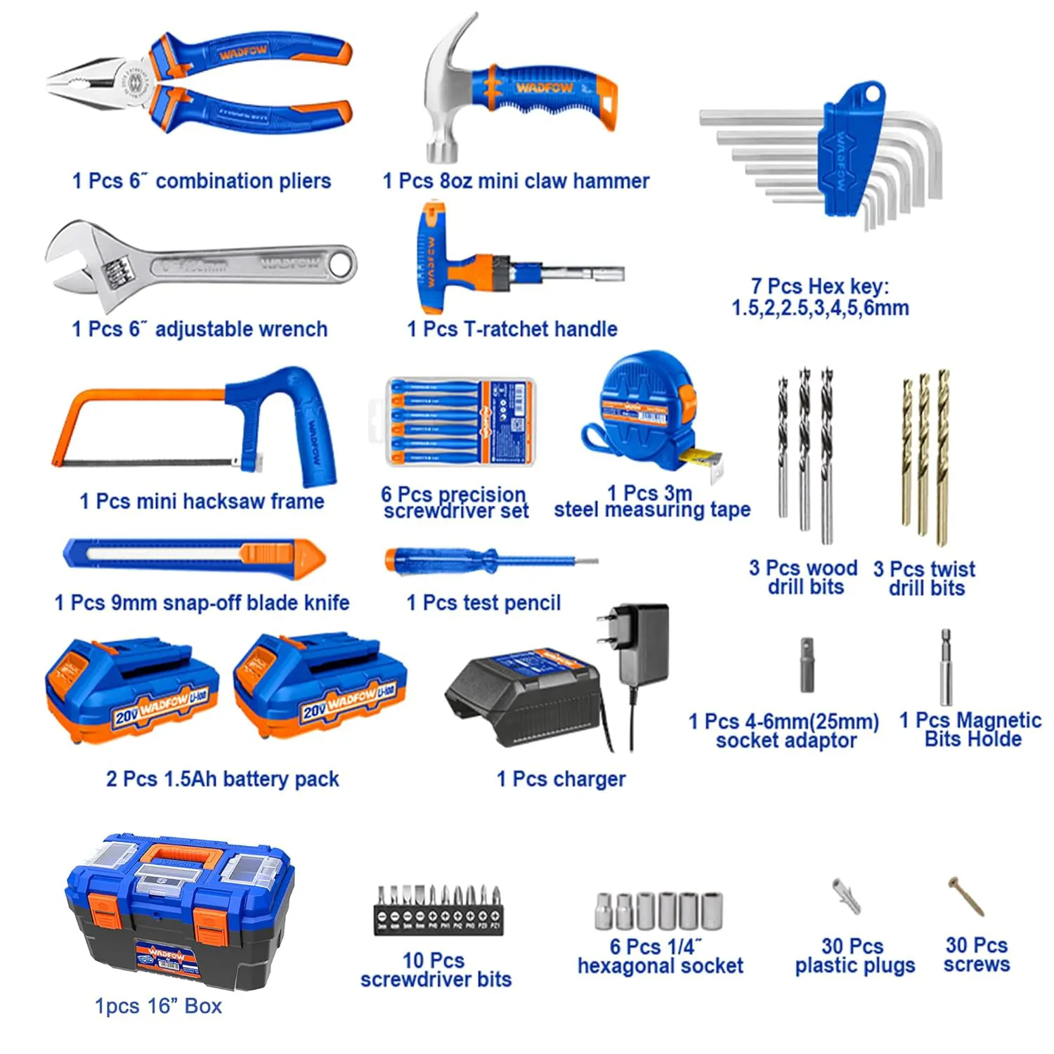 طقم شنيور متعدد وادفو، 20 فولت، 119 قطعة WDT1B119