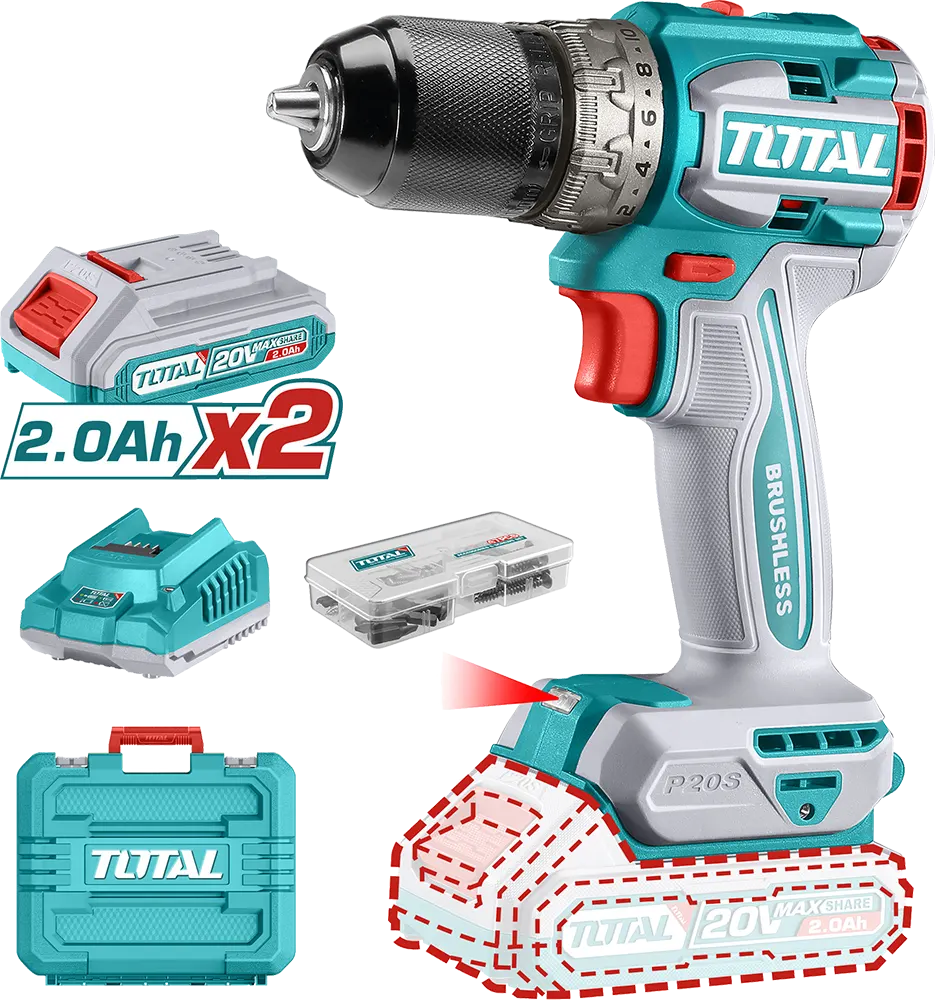 شنيور فك وربط توتال تولز قابل للشحن، بدون شربون، 20 فولت، 2 بطارية 2 أمبير، 60 نيوتن، أزرق، TDLI20602