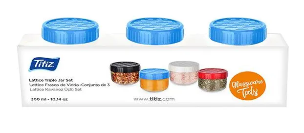 طقم  توابل زجاج بغطاء لف من تيتيز، 3 قطع، 300 مل ،ألوان متعددة،KC-173