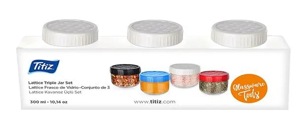 طقم  توابل زجاج بغطاء لف من تيتيز، 3 قطع، 300 مل ،ألوان متعددة،KC-173