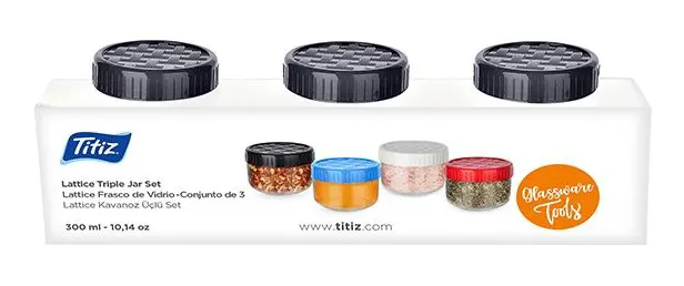 طقم  توابل زجاج بغطاء لف من تيتيز، 3 قطع، 300 مل ،ألوان متعددة،KC-173