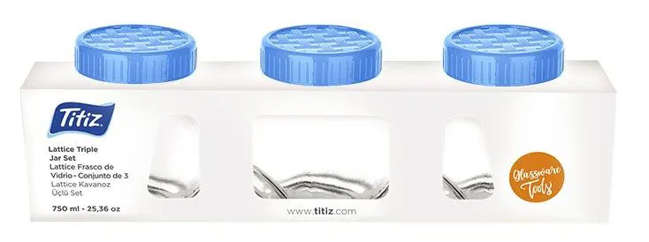 طقم  توابل زجاج بغطاء لف من تيتيز، 3 قطع، 750 مل ،ألوان متعددة،KC-172