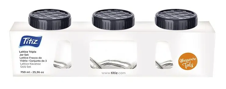 طقم  توابل زجاج بغطاء لف من تيتيز، 3 قطع، 750 مل ،ألوان متعددة،KC-172