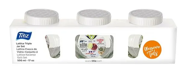 طقم توابل زجاج بغطاء لف من تيتيز، 3 قطع، 500 مل ،ألوان متعددة ، KC-171