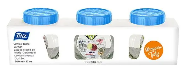 طقم توابل زجاج بغطاء لف من تيتيز، 3 قطع، 500 مل ،ألوان متعددة ، KC-171