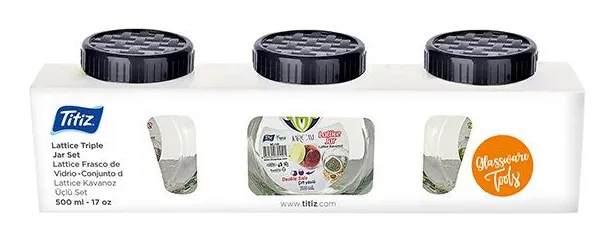 طقم توابل زجاج بغطاء لف من تيتيز، 3 قطع، 500 مل ،ألوان متعددة ، KC-171