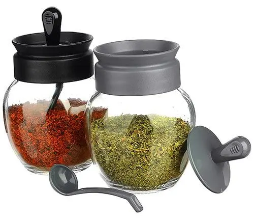 برطمان توابل زجاج بغطاء وملعقة من تيتيز، 370 مل،ألوان متعددة، KC-264