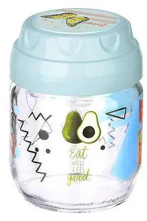 برطمان زجاج مزخرف بغطاء لف من تيتيز،425 مل،ألوان متعددة ،KC-543