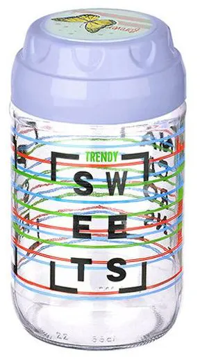 برطمان زجاج مزخرف بغطاء لف من تيتيز،660 مل،ألوان متعددة ،KC-542