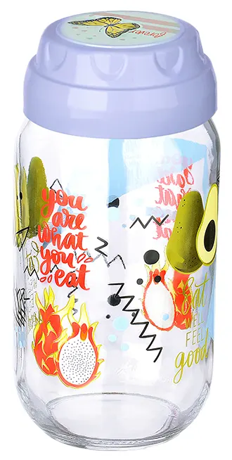 برطمان زجاج مزخرف بغطاء لف من تيتيز،1 لتر،ألوان متعددة ،KC-541