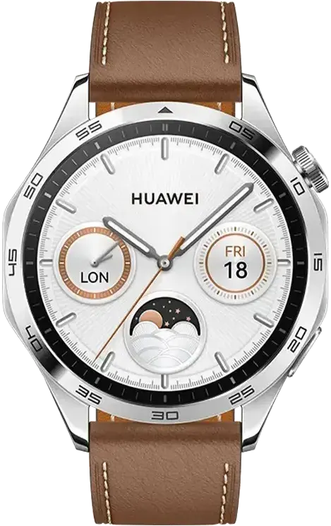 ساعة سمارت هواوي GT4، شاشة اموليد 1.43 بوصة، سوار جلد، مقاومة للماء، لون بني، PNX-B19