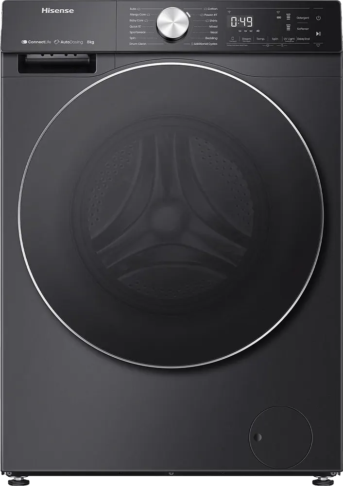 غسالة فول اوتوماتيك هايسنس تحميل أمامي 12 كيلو بمجفف 8 كيلو، شاشة ديجيتال، إنفرتر، أسود، WD5S1245BB