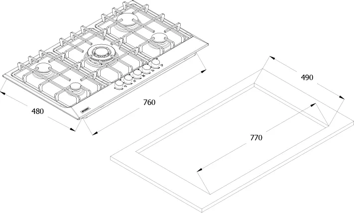 بوتاجاز مسطح بلت ان فريش، 90 سم، 5 شعلة، غاز، حوامل زهر، زجاج، أسود، HFR90CMGC1W