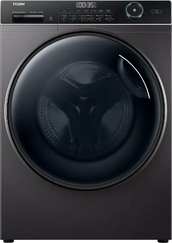 غسالة ملابس فول أتوماتيك هاير تحميل أمامي 8 كيلو،،1400 لفة، إنفرتر، شاشة رقمية، فضي غامق، HW80-B14959S8TU1