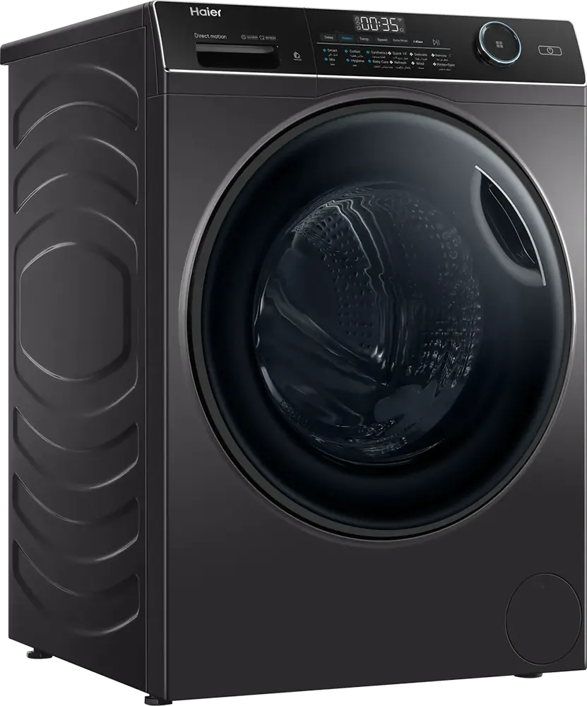 غسالة ملابس فول أتوماتيك هاير تحميل أمامي 8 كيلو،،1400 لفة، إنفرتر، شاشة رقمية، فضي غامق، HW80-B14959S8TU1