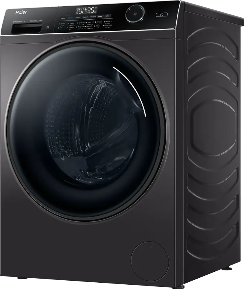 غسالة ملابس فول أتوماتيك هاير تحميل أمامي 8 كيلو،،1400 لفة، إنفرتر، شاشة رقمية، فضي غامق، HW80-B14959S8TU1