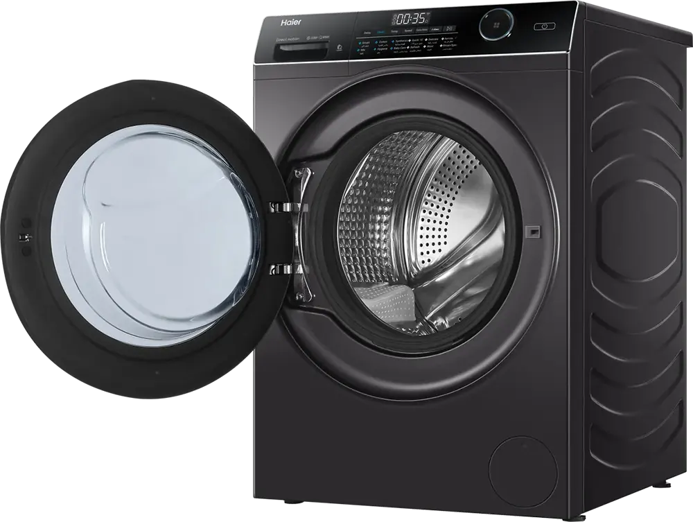 غسالة ملابس فول أتوماتيك هاير تحميل أمامي 8 كيلو،،1400 لفة، إنفرتر، شاشة رقمية، فضي غامق، HW80-B14959S8TU1