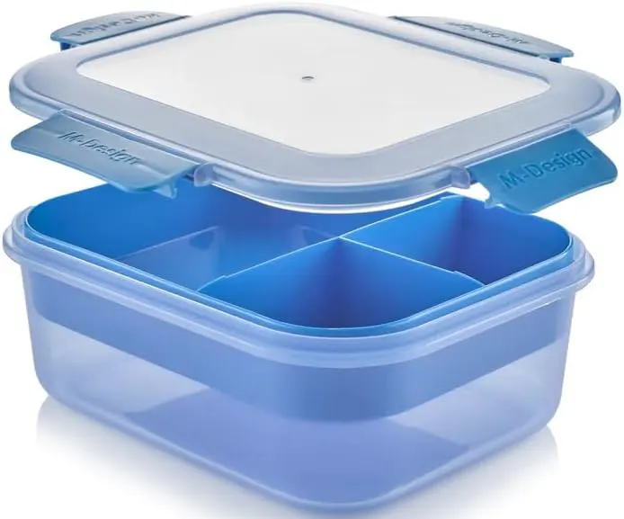 طقم لانش بوكس ام ديزاين بلاستيك، 1.1 لتر + زجاجة 500 ملل + أدوات طعام، أزرق، 75088