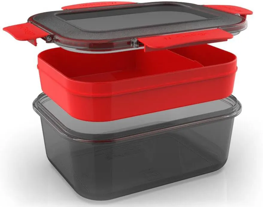 طقم لانش بوكس ام ديزاين بلاستيك 1.1 لتر + زجاجة 500 ملل + أدوات طعام، أسود، 75089