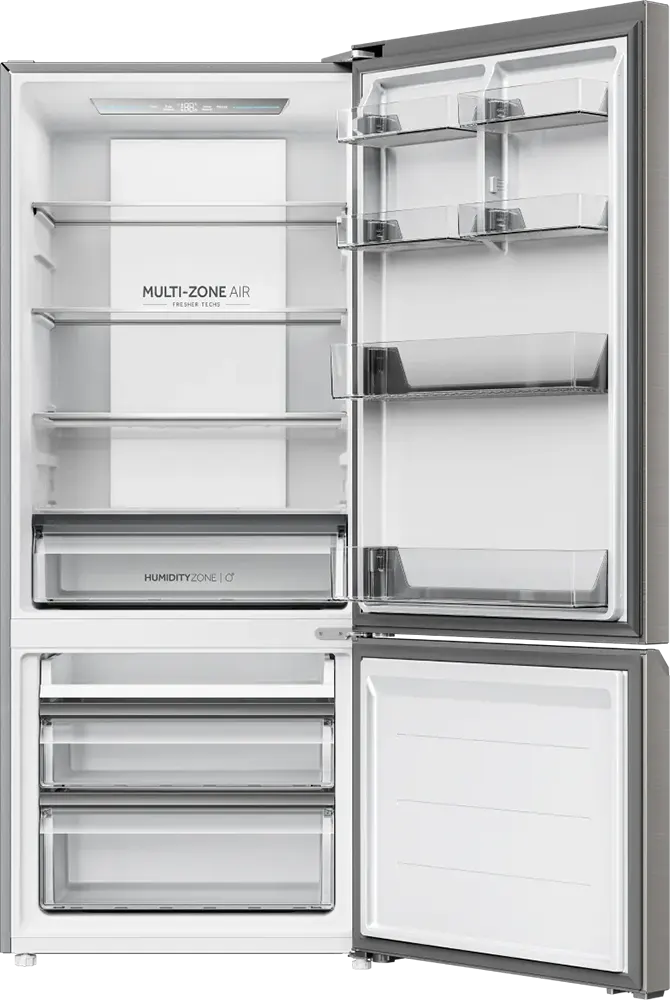 ثلاجة هاير كومبي، نوفروست، 433 لتر، 2 باب، انفرتر، فريزر سفلي، فضي، HRF-460BMSM