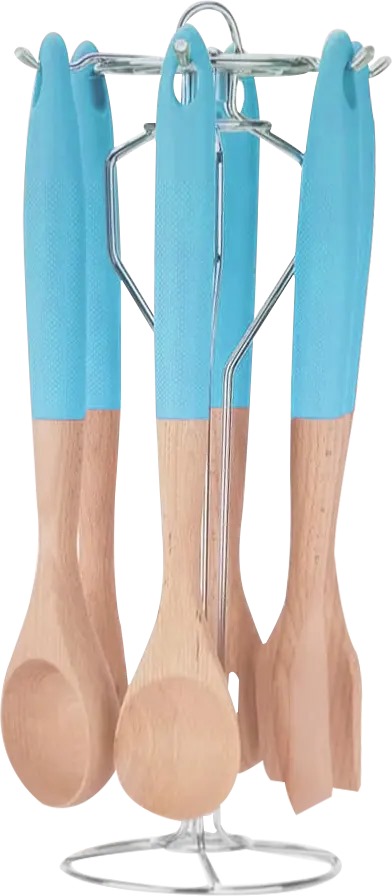 طقم توزيع بالحامل خشب بيد سيليكون من الأندلس، 6 قطع ، أزرق