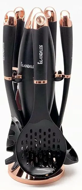 طقم توزيع سيليكون الاندلس، 6 قطع ، بالحامل، أسود A01