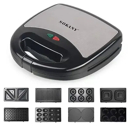 صانع الساندوتش والوافل سوكاني، 800 وات، 8 في1، أسود، SK-BBQ-140