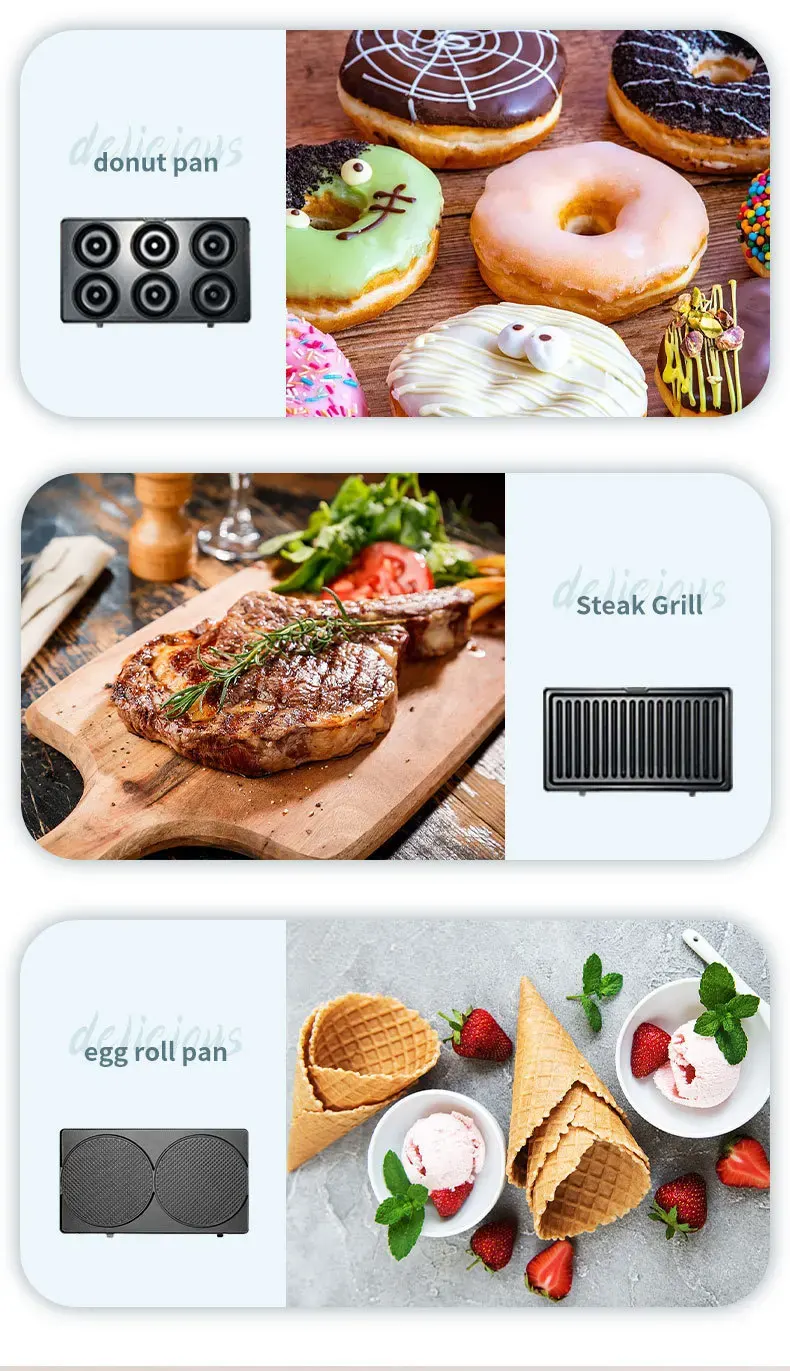 صانع الساندوتش والوافل سوكاني، 800 وات، 8 في1، أسود، SK-BBQ-140