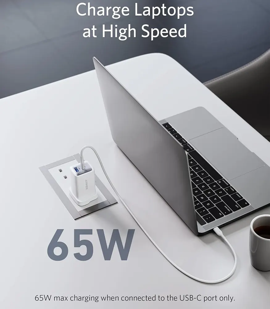شاحن أنكر 725 GaN II Series 7 بمنفذين، 65 وات، منفذ USB C مزدوج، أبيض، A2325P21