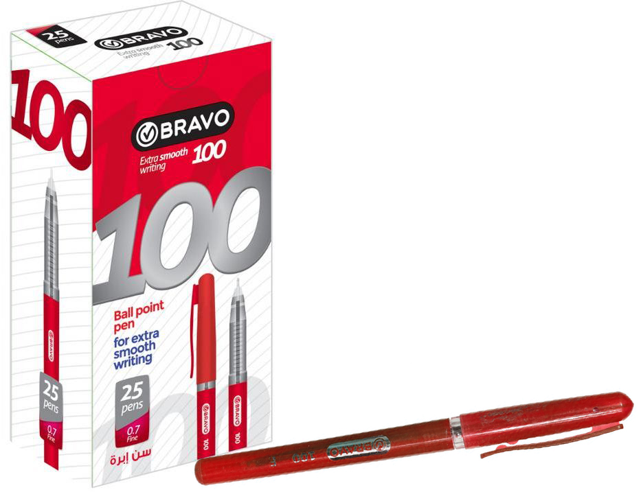 قلم حبر جاف برافو100، أحمر