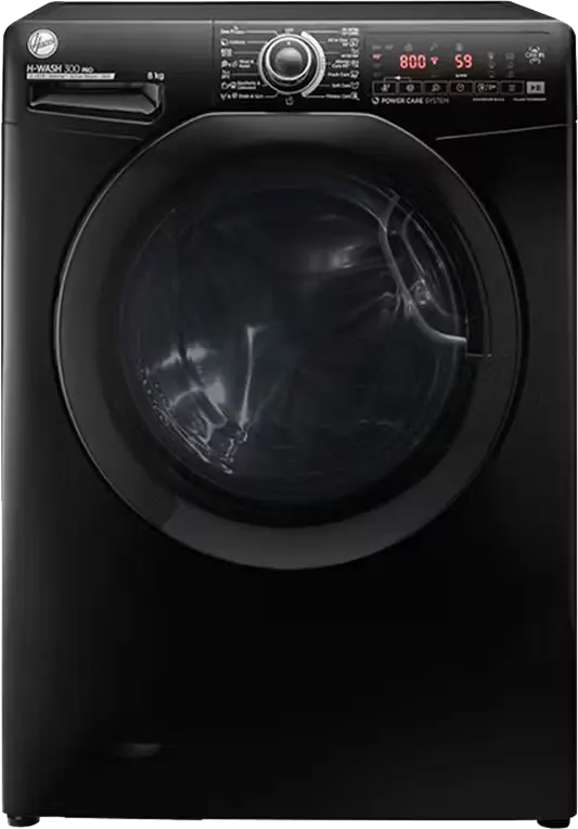 غسالة ملابس فول أتوماتيك هوفر تحميل أمامي 8 كيلو،،1300 لفة، إنفرتر، بخار، شاشة رقمية، أسود، H3WS38TAMF7B-ELA