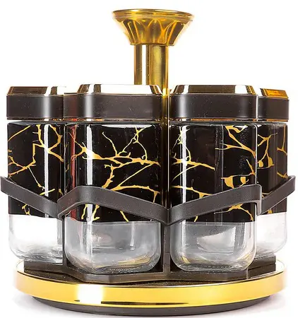 طقم توابل 6 قطع رخامي ، أسود * جولد