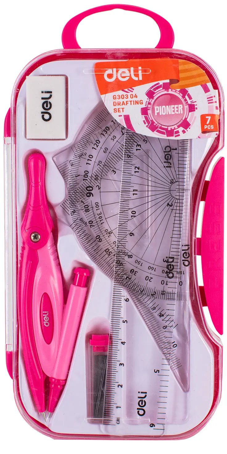 طقم أدوات هندسية بلاستيك من ديلي، 7 قطع، علبة بلاستيك،ألوان متعددة،EG30304