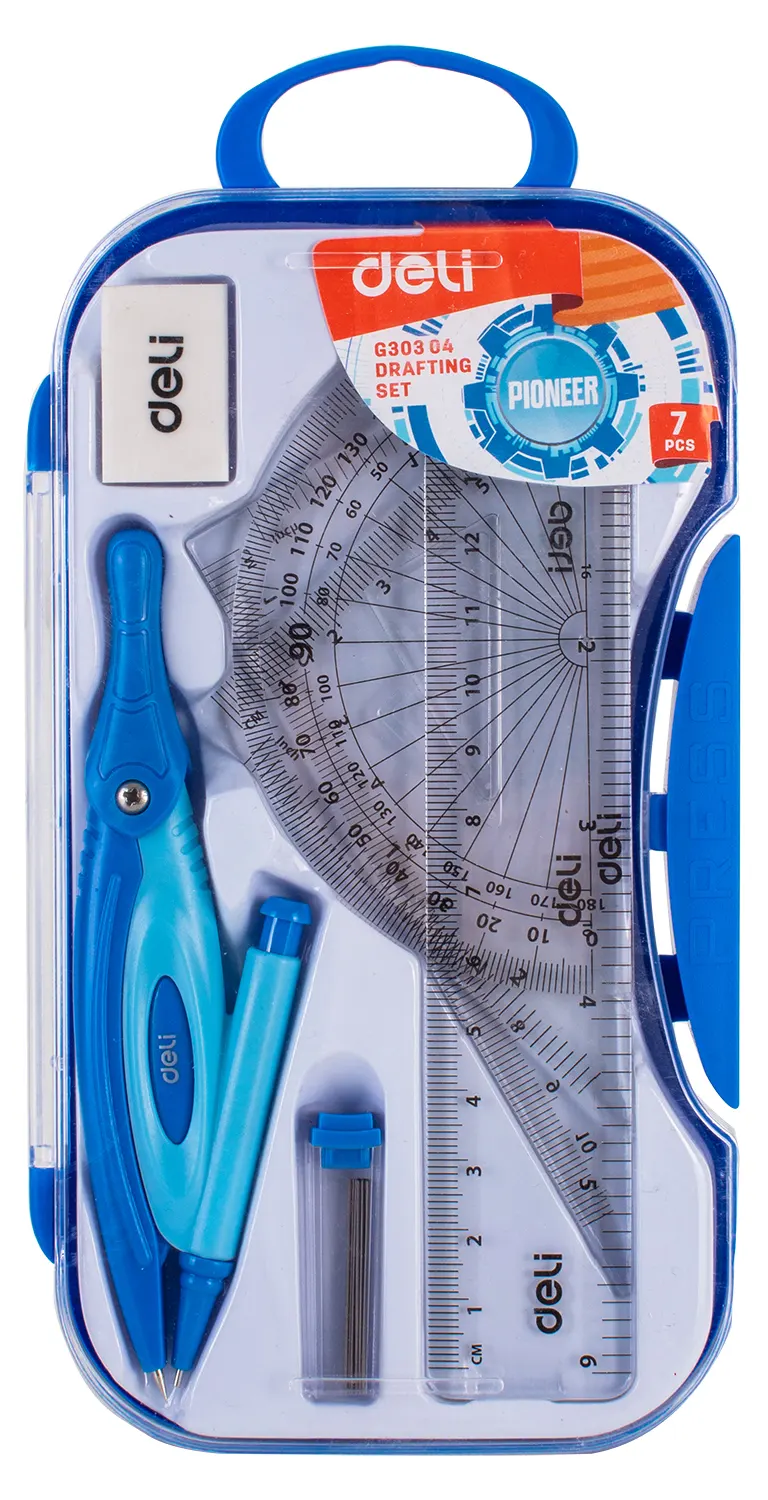 طقم أدوات هندسية بلاستيك من ديلي، 7 قطع، علبة بلاستيك،ألوان متعددة،EG30304