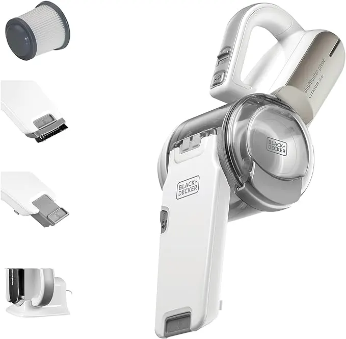 مكنسة كهربائية بلاك اند ديكر محمولة ببطارية ليثيوم، قابلة لاعادة الشحن، 14.4 فولت، أبيض، PV1420L